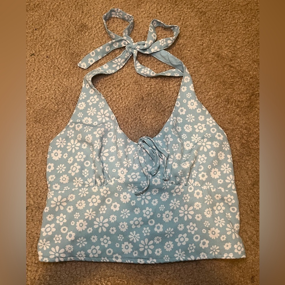 Hollister Floral Blue Halter Top Size S